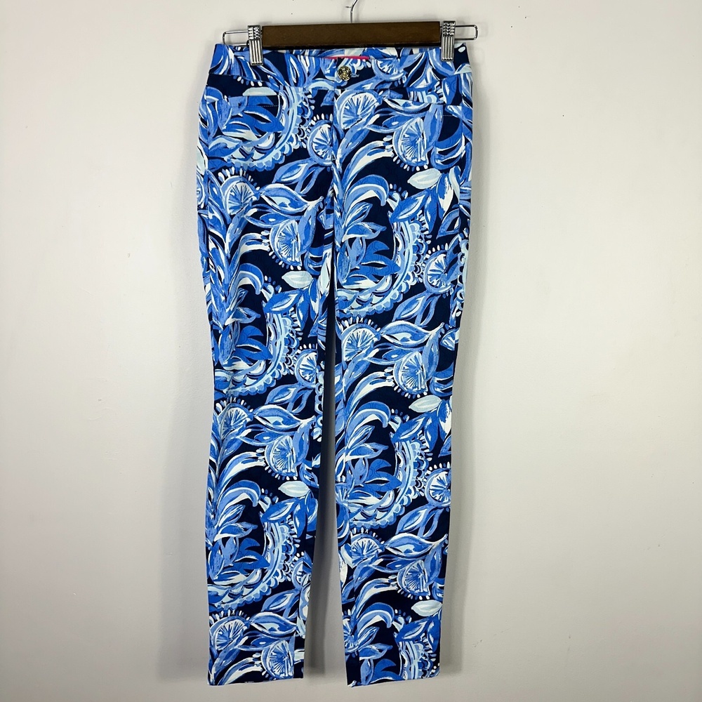 Lilly Pulitzer Pants Women 00 Tropical Floral Blue White Resort Coastal Vacation